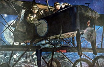 World War I. French Air Force. Night bombing by a "Voisin"