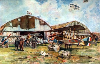 François Flameng, l'armée de l'air. Dans les hangars d'une escadrille de chasse
