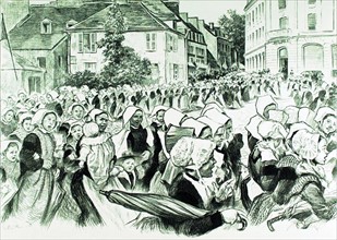 La grève d'Hennebont (1903). Les femmes de grévistes traversent la ville en chantant "L'Internationale"