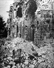 World War I. The ruins of Saint Peter's church in Montdiddier