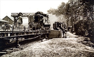 World War I. French assault tanks being embarked to be taken to the front