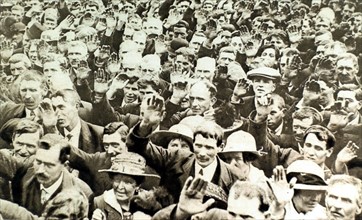 World War I. In Ireland, large anti-conscription demonstration in Dungannon