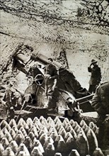 World War I. A camouflaged English 280-mm howitzer  on the Artois front