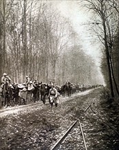 World War I. A cavalry regiment on its way to joining its combat  post (1918)