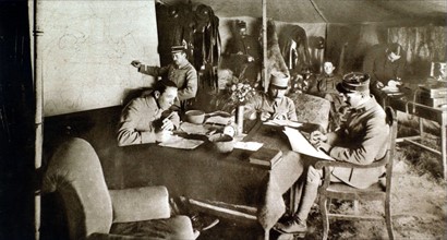 World War I. Aviators preparating for a raid  (1915)