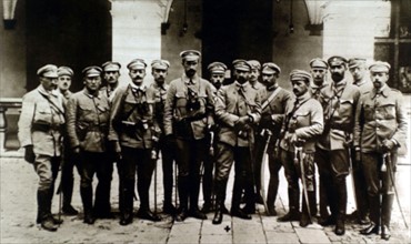 Première Guerre Mondiale. Le général Pilzudski et son état-major (1915)