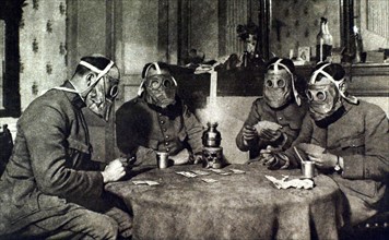 World War I. Near the front, a bridge game under a wave of poison gas (1917)