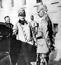 Première Guerre Mondiale. Entrevue de l'empereur d'Autriche, Charles 1er, et de Falkenhayn en Roumanie (1917)