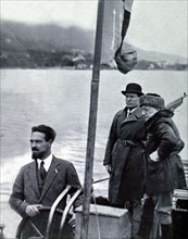 Mussolini and d'Annunzio taking a boat ride on Lake Garda (1925)
