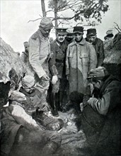 World War I. Soldiers playing manille in a trench at the front