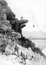 Guerre du Transvaal. Le transport des munitions au sommet de Coleskop (1900)