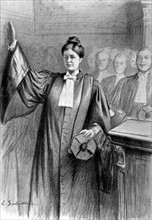 In Paris, at the Law Courts, Mademoiselle Jeanne Chauvin taking the lawyer's oath (1900)