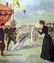 At French army manoeuvres, Tsar Nicholas II examines a gun (1901)
