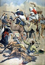 In the Sahara, a battle between Tuaregs and French soldiers français, in the Hoggar (1907)