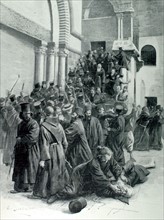 In Jerusalem, a violent brawl on the square in front of the Holy Sepulchre between Greek orthodox monks and Franciscans (1901)