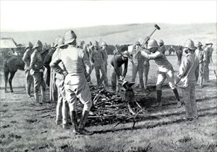 War of the Transvaal. English soldiers destroying rifles captured from the Boers (1901)