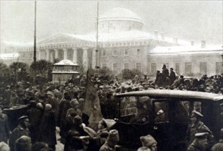 Russian Revolution of 1917. In Petrograd, in front ot the Tauride palace
