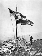 Flags of the powers flying over the fortress of Scutari (1913)