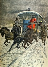 Russo-Japanese War. Military wagons crossing Lake Baïkal (1904)