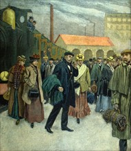 Arrival of English workers in Paris, coming to  visit the  World's Fair (1900)