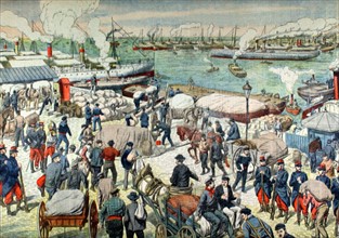 After the dockers' strike, resumption of work in the port of Marseilles (1904)
