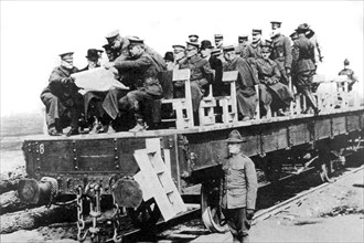 World War I. Mr. Baker, American secretary of war, inspecting a recently constructed line