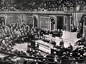 La séance du congrès américain où le président Wilson annonça la rupture des relations diplomatiques avec l'Allemagne (3 février 1917)