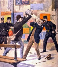 A Paris, élections législatives. Bagarre entre deux colleurs d'affiches, (1902)
