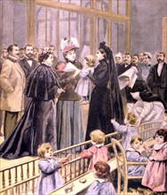 Madame Félix Faure visiting the Fourcade day nursery in Paris (1896)