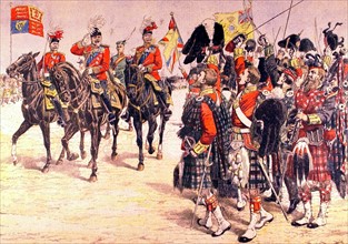 King Edward VII of Engleterre passing the Highlanders in review (1905)