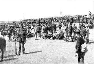 Transvaal War. Soldiers getting off a Boer train (1900)