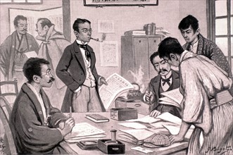 Japon. Salle de rédaction d'un journal moderne (1903)