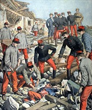 Explosion du Fort de Montfaucon, près de Besançon. Les soldats recherchent les cadavres, du 30 septembre 1906