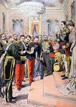 A Madrid, les membres de la mission extraordinaire française prennent congé du roi Alphonse XIII et de la reine, du 17 juin 1906