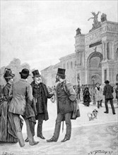 In Paris, in front of the Palais de l'Industrie, painters Cabanel and Carolus Duran, in "Le Monde illustré" from June 7, 1887