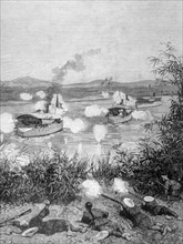 In Tonkin, Lochnan battle where Lieutenant Chaillé, captain of the gunboat La Massue', died.
in "Le Monde illustré" from November 22, 1884.