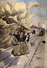 An aerostat falling on the railway at the moment of the arrival of the Lyons-Marseilles express (1907)
