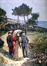 Emperor of Austria, Franz Joseph, and empress  Elisabeth on a journey to Provence, in "Le Petit journal", 3-19-1894
