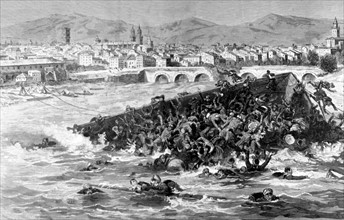 La recherche des cadavres de la catastrophe du pont volant de Logrono en Espagne (1er septembre 1880)