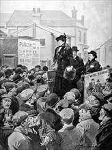 Lady Warwick in West Ham, England, canvassing for the workers' party candidate, Mr. Will Thorne (1906)