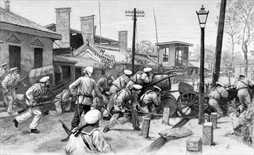 Les Russes défendant une barricade attaquée par les Boxers (1900)