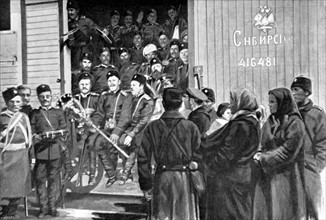 Guerre sino-russe. 
Soldats russes en route pour la Chine (1900).