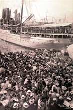Boxer Rebellion. 
German soldiers leaving the harbour of Genoa towards China (1900).