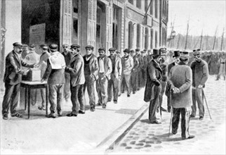 Le vote sur la reprise du travail, lors de la grève des dockers à Dunkerque, en 1902