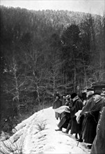 Première Guerre Mondiale. 
Visite du président Poincaré sur le versant alsacien des Vosges, en 1915.