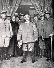 President Yuan Chi Kai (or Yuan Shikai) surrounded by his staff, in China (1912).