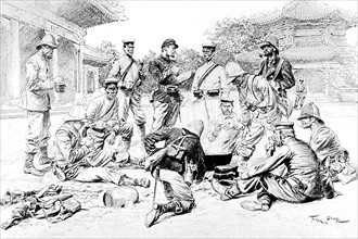 Révolte des Boxers.
L'occupation de Pékin par les troupes françaises, allemandes et japonaises, en 1900.