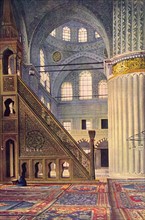 Interior of Sultan Ahmed's mosque, known as Blue Mosque, in Istambul (1910)