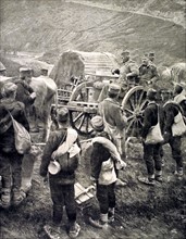 Première Guerre Mondiale.
Le roi Pierre de Serbie sur la route de l'exil, en 1916.
