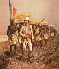 Le lieutenant Mizon au cours de son expédition en Afrique centrale.